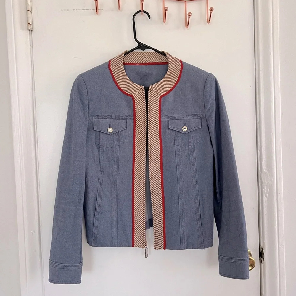 VINTAGE St. John’s Pre-Fall ‘07 Denim Zip-Up Blazer Spring Designer | M/L